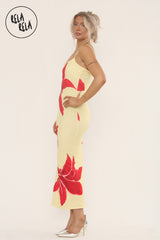Strappy Large Flower Print Maxi Dress Partywear Going Out Dress in Yellow