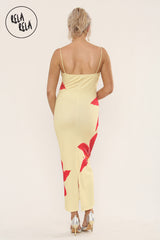 Strappy Large Flower Print Maxi Dress Partywear Going Out Dress in Yellow