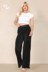 High Waisted Crinkle Plisse Flared Trousers in Black