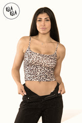 Womens Wardrobe Essential Stretchy Cropped Cami Top in Classic Leopard