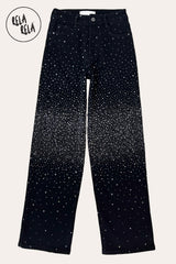 Flat lay of Sparkle Wide Leg Denim Jeans with Rhinestones in Black