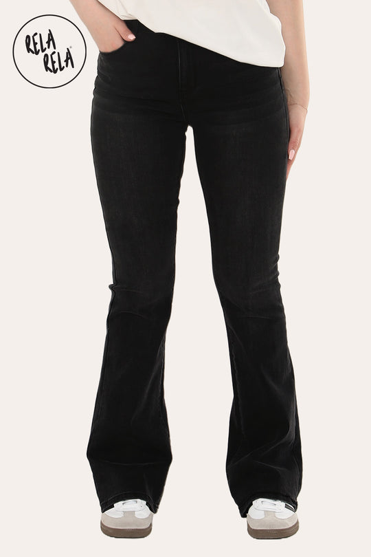 Flared Stretchy Pull On Jeans in Black
