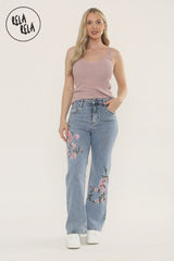 Mid Rise Dad Fit Embroidered Rhinestone Diamante Jeans