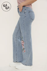 Mid Rise Dad Fit Embroidered Rhinestone Diamante Jeans