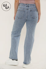 Mid Rise Dad Fit Embroidered Rhinestone Diamante Jeans
