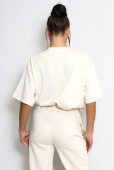 Oversized Iconic Sport Short Sleeve Crew Neck Cotton T-Shirt in Beige