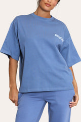 Oversized Iconic Sport Short Sleeve Crew Neck Cotton T-Shirt in Washed Blue