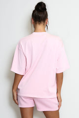Oversized Iconic Sport Short Sleeve Crew Neck Cotton T-Shirt in Pink