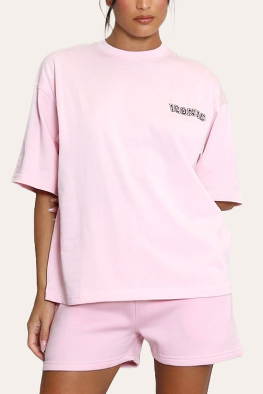 Oversized Iconic Sport Short Sleeve Crew Neck Cotton T-Shirt in Pink