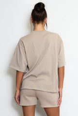 Oversized Iconic Sport Short Sleeve Crew Neck Cotton T-Shirt in Taupe