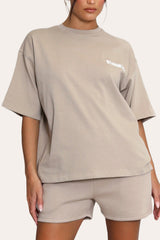 Oversized Iconic Sport Short Sleeve Crew Neck Cotton T-Shirt in Taupe