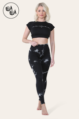 Marble Tie Dye High Waisted Scrunch Bum Leggings in Black front