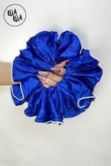 XXL Large Satin Hair Scrunchies with Contrast Stitching in Royal Blue