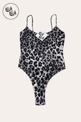 Premium Slinky Double Layered Leopard Print Scoop Neck Strappy Bodysuit