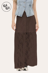Chocolate lace maxi skirt with sheer patterned lace detail