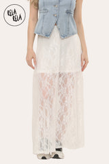 White lace maxi skirt with sheer patterned lace detail