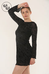 Bell Sleeve Devore Mini Dress Womens Holiday Dress Going Out Dress in Black