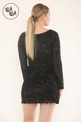 Bell Sleeve Devore Mini Dress Womens Holiday Dress Going Out Dress in Black