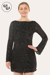 Bell Sleeve Devore Mini Dress Womens Holiday Dress Going Out Dress in Black