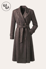 Faux Suede Double-Breasted Belted Midi Trench Coat