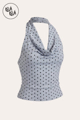 A professional Ghost Mannequin (Invisible Mannequin) product shot of the Baby Blue Mesh Halter, presenting the top in a three-dimensional, hollow form to highlight the exact internal construction and the shape of the draped cowl.