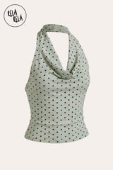 A professional Ghost Mannequin (Invisible Mannequin) 3D shot of the Sage Green Mesh Halter, presenting the top in a hollow form to highlight the precise internal construction and the architectural shape of the cowl.