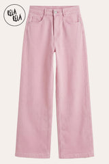 Flat Lay of Viral Stretchy High-Waist Straight Wide Leg Jeans in Pink
