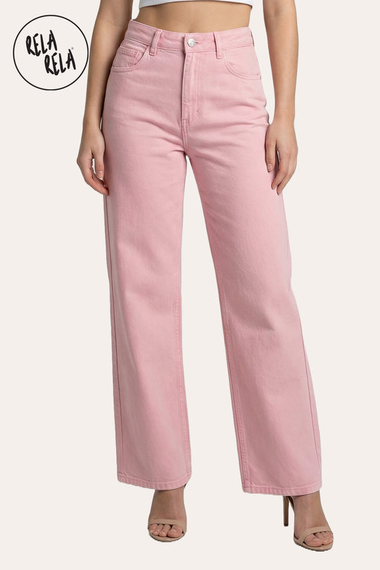 Viral Stretchy High-Waist Straight Wide Leg Jeans in Pink