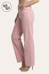 Side view of Viral Stretchy High-Waist Straight Wide Leg Jeans in Pink