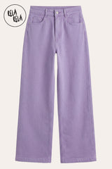 Flat Lay of Viral Stretchy High-Waist Straight Wide Leg Jeans in Lilac