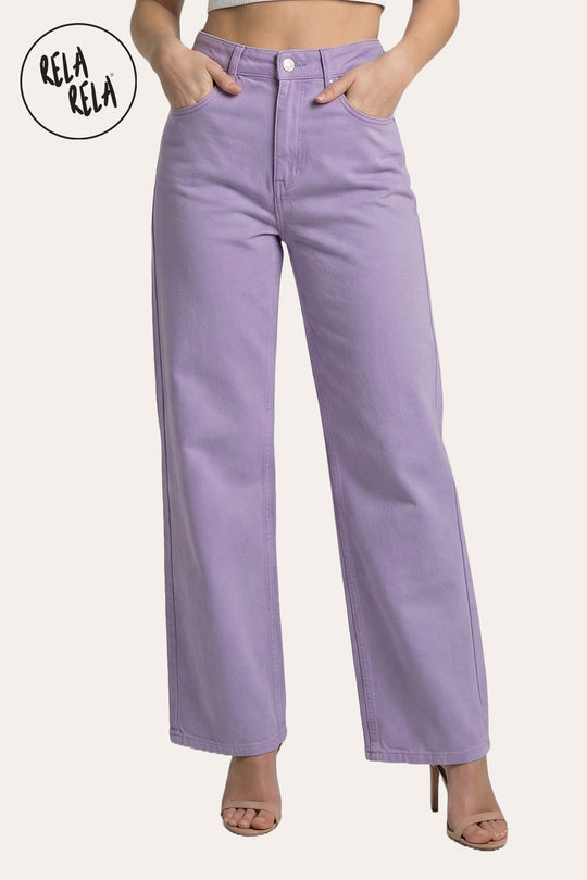 Viral Stretchy High-Waist Straight Wide Leg Jeans in Lilac