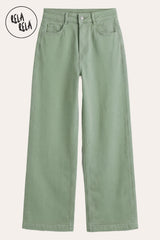 Flat Lay of Viral Stretchy High-Waist Straight Wide Leg Jeans in Sage Green