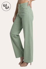Side View of Viral Stretchy High-Waist Straight Wide Leg Jeans in Sage Green