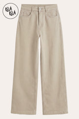 Flat Lay of Viral Stretchy High-Waist Straight Wide Leg Jeans in Beige