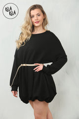 Belted Bubble Hem Mini Dress in Black