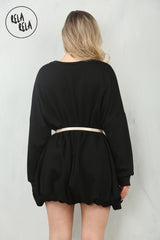 Belted Bubble Hem Mini Dress in Black