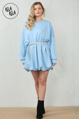Belted Bubble Hem Mini Dress in Blue