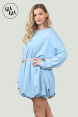 Belted Bubble Hem Mini Dress in Blue