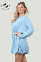 Belted Bubble Hem Mini Dress in Blue