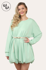 Belted Bubble Hem Mini Dress in Mint