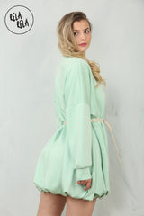 Belted Bubble Hem Mini Dress in Mint