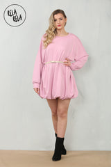 Belted Bubble Hem Mini Dress in Pink