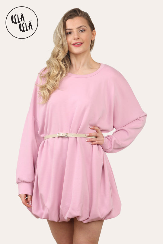 Belted Bubble Hem Mini Dress in Pink