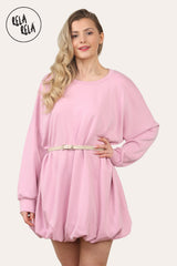 Belted Bubble Hem Mini Dress in Pink