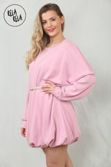Belted Bubble Hem Mini Dress in Pink