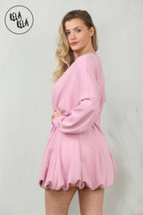 Belted Bubble Hem Mini Dress in Pink