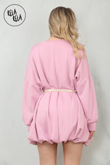Belted Bubble Hem Mini Dress in Pink