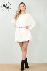 Belted Bubble Hem Mini Dress in White