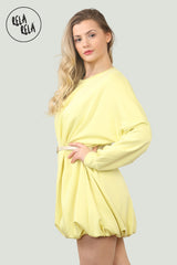 Belted Bubble Hem Mini Dress in Yellow