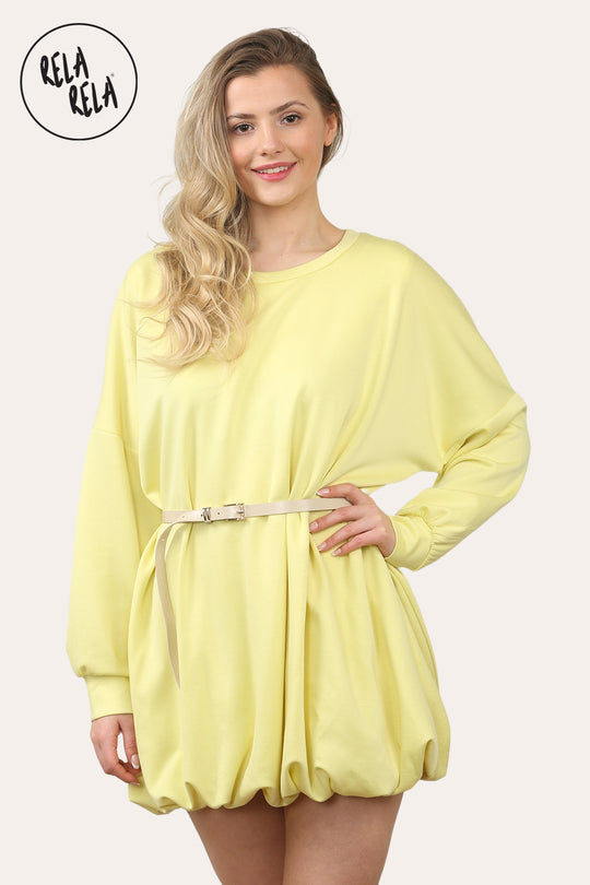 Belted Bubble Hem Mini Dress in Yellow